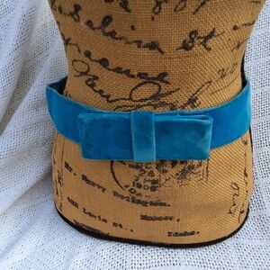 Vintage blue velvet bow 70s wide belt S/M